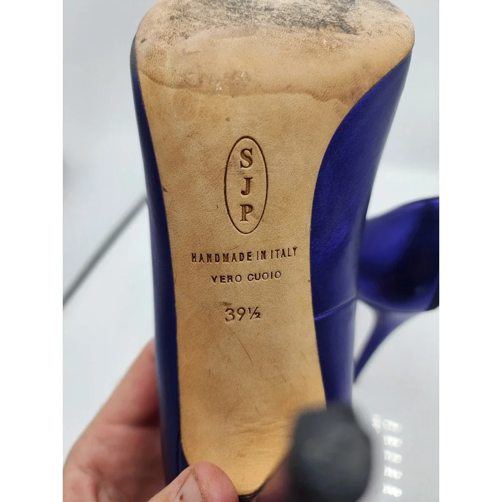 SJP Sarah Jessica Parker Fawn Metallic Purple Leather Pointed Toe Pumps 39.5